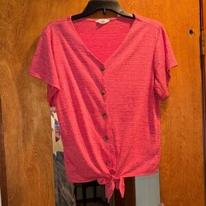 Vintage Coral Button-Down Shirt with Tie-Front